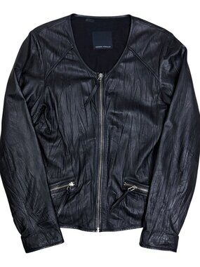SECOND FEMALE LAMBS LEATHER Jacket Cropped Luxury Bomber Coat Womens Medium